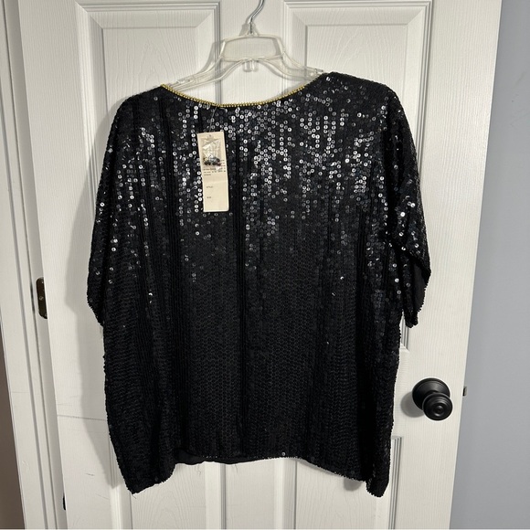 NEW International Fashions NY, Inc. vintage silk/sequin short sleeve top, sz 22 - Picture 7 of 13